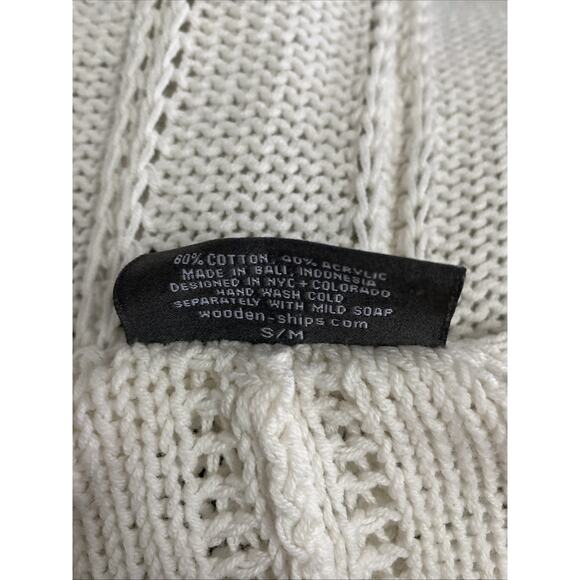 Wooden Ships Open Cardigan Sweater Dolman Sleeve White Cotton Blend S M - Picture 7 of 7